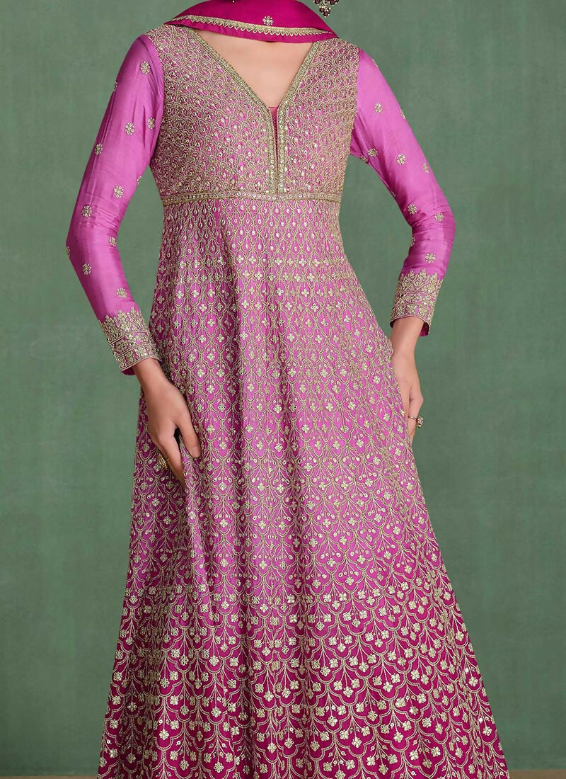 Vastranavya Pink Georgette Seroski Diamond Embroidered Sequins A Line Stunning Anarkali Suit