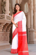 Joban Fashion Women White & Red Trendy Cotton Saree