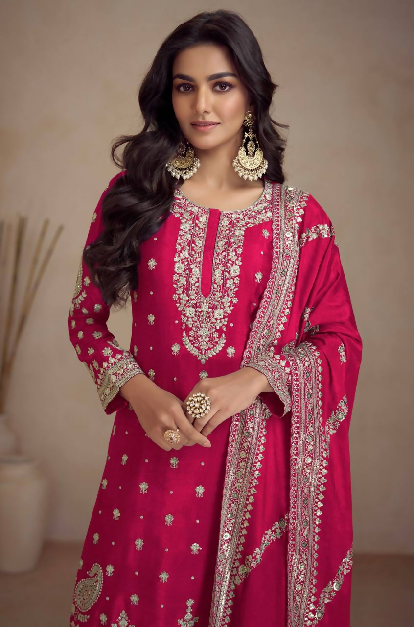 Lorenvalley Fashion Pink Chinon Embroidery With Sequince Work Salwar Kameez Stitched