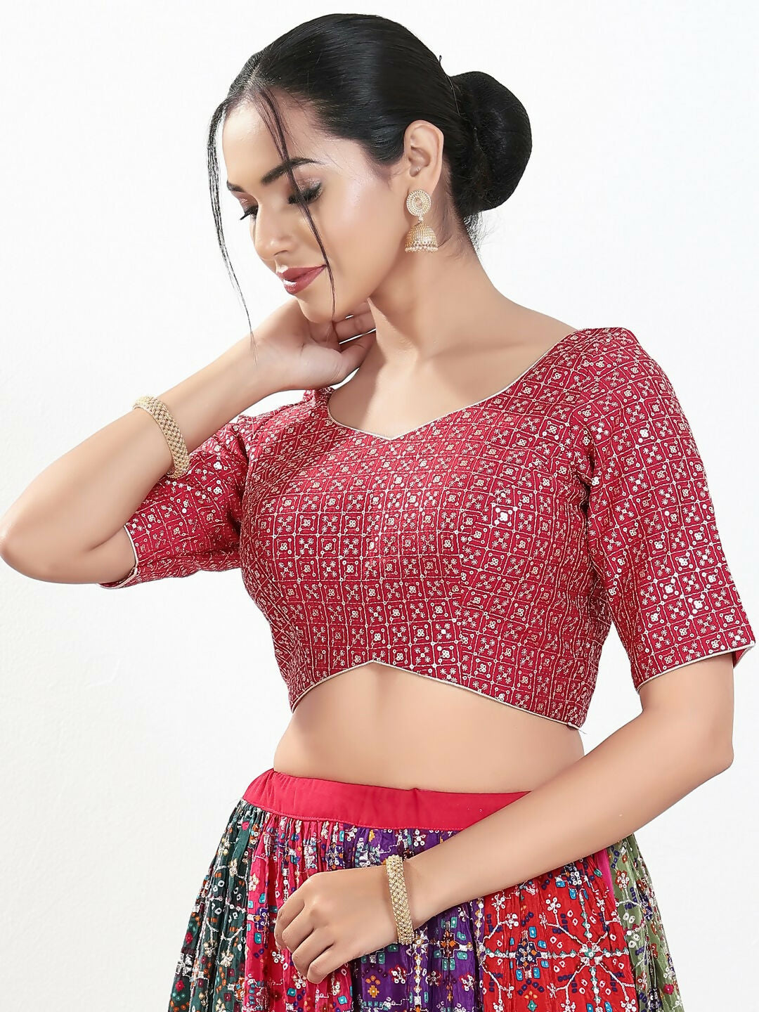 Joban Fashion Pink Silk Padded Blouse With Sweetheart Neck Elbow Sleeves