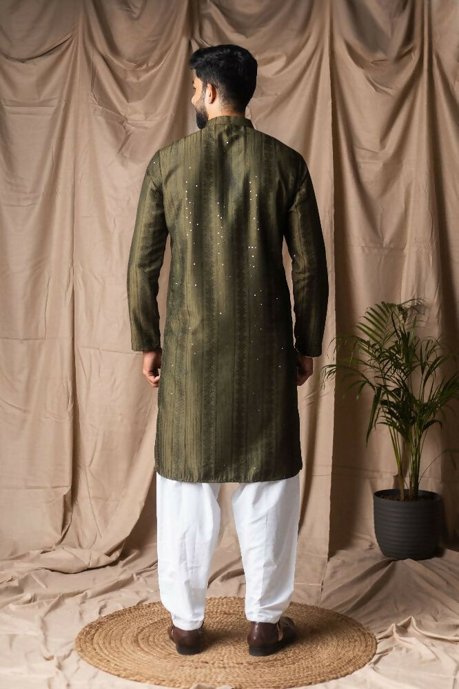 Mehandi Green Rayon Thread Embroidery Work Kurta Set - Mahotsav