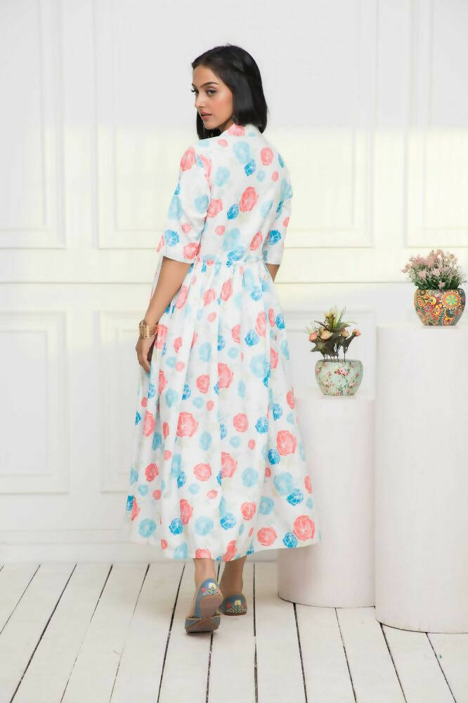 Myshka Women Multi - Floral Rayon A-Line V-Neck Dress