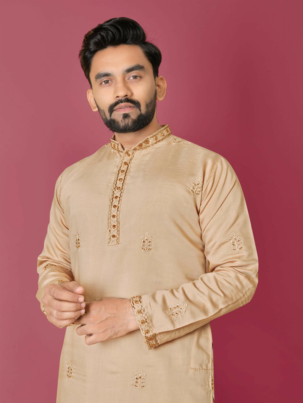 Golden Kurta Pyjama Set for Men by Infinity Export