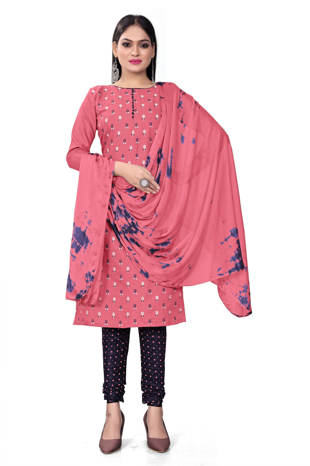 Pink Slab cotton Printed Unstitched Dress Material - Tanvi