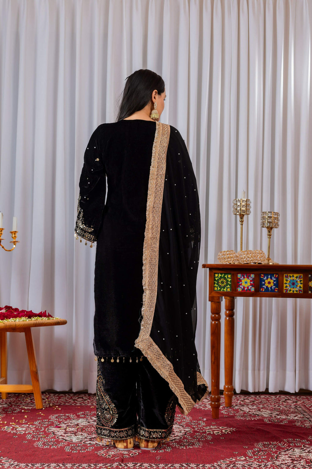 Teeya Creation Black Color Velvet Silk Embroidery Work Party Wear Suit