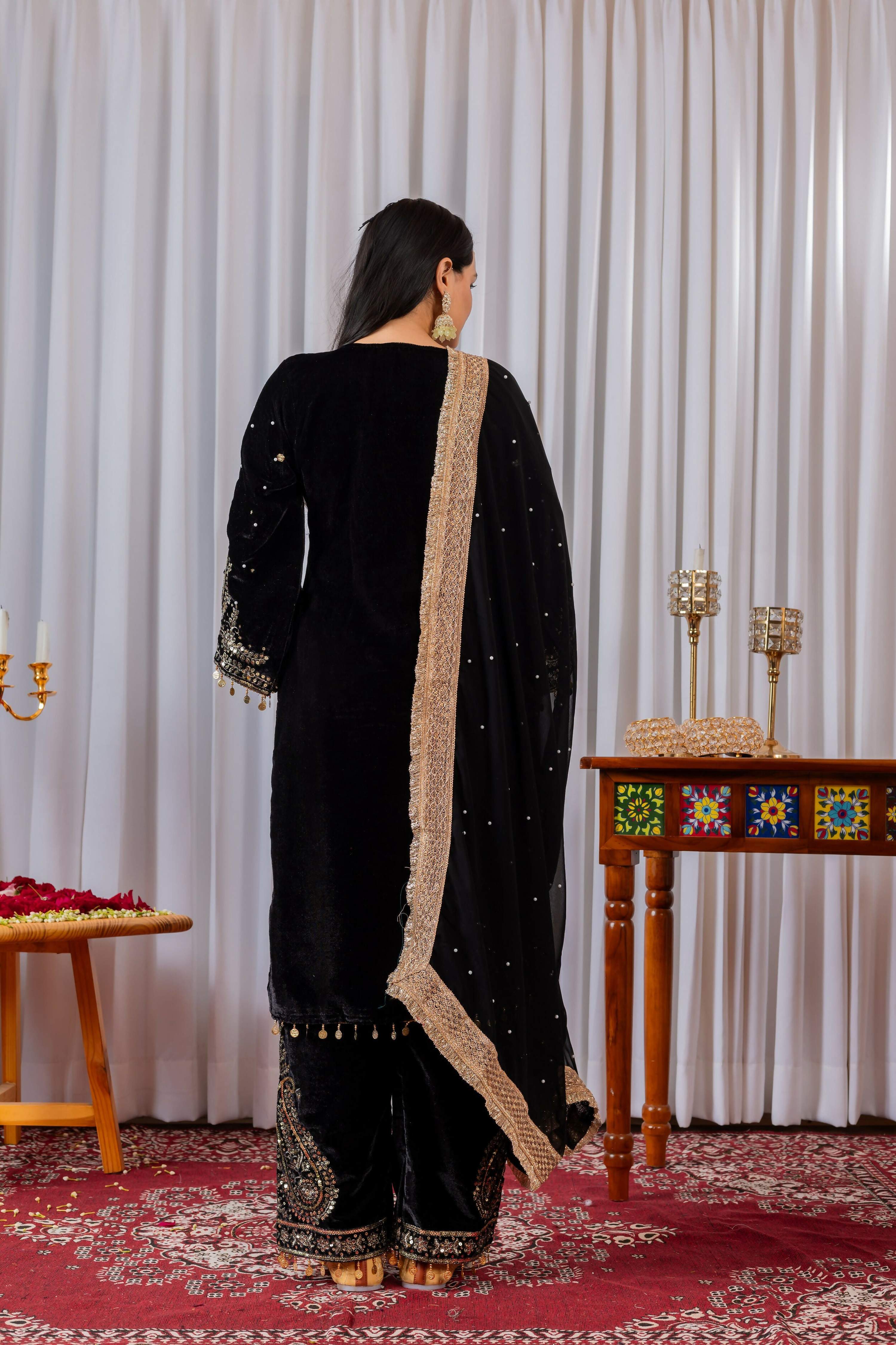 Teeya Creation Black Color Velvet Silk Embroidery Work Party Wear Suit