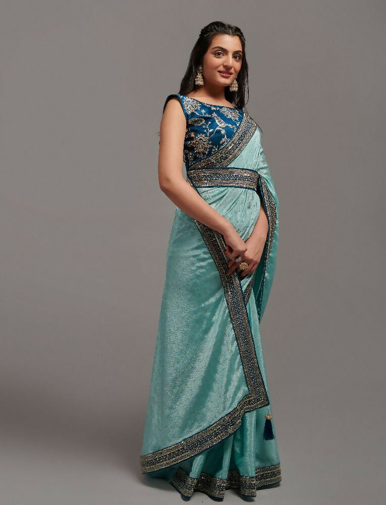 PR Fashion Sky Chinon Embroidery Lace Saree