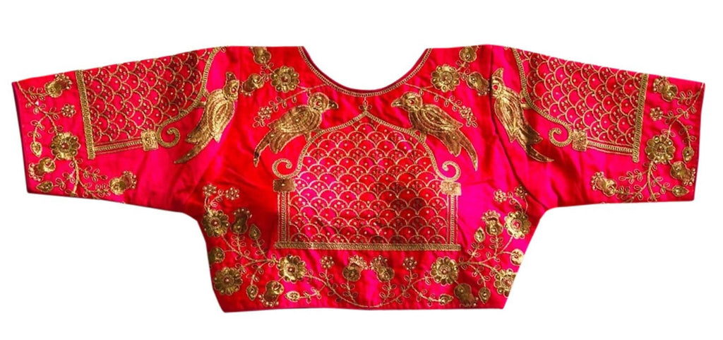 Vamika Beautiful Pink Banglori Silk Embroidery Blouse