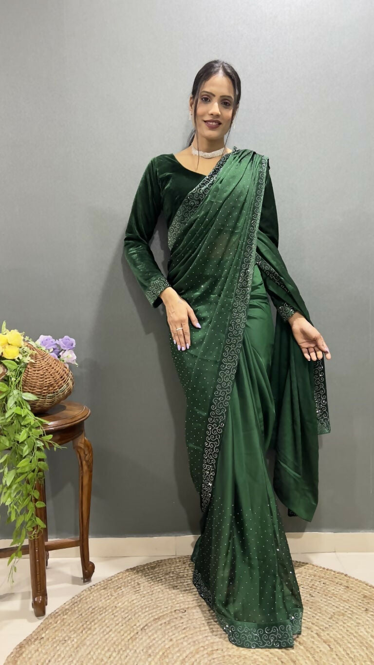 Vastranavya Green Rangoli Silk Swarovski work Ready to Wear Saree