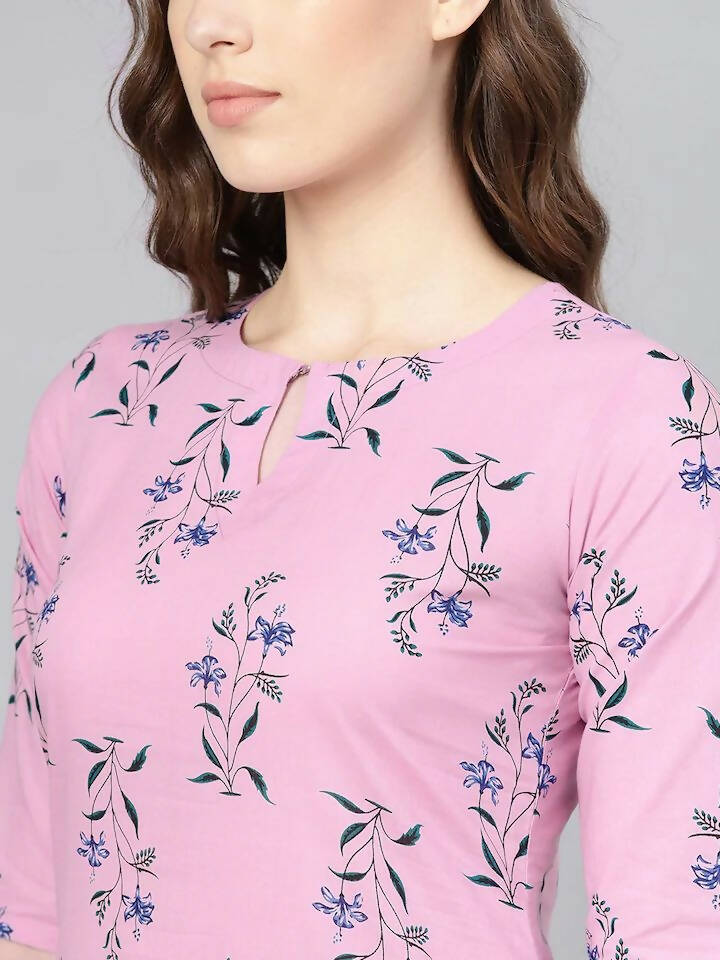 Vamika Printed Cotton Pink Party Wear/Casual Wear Women's Kurta Set/Suit