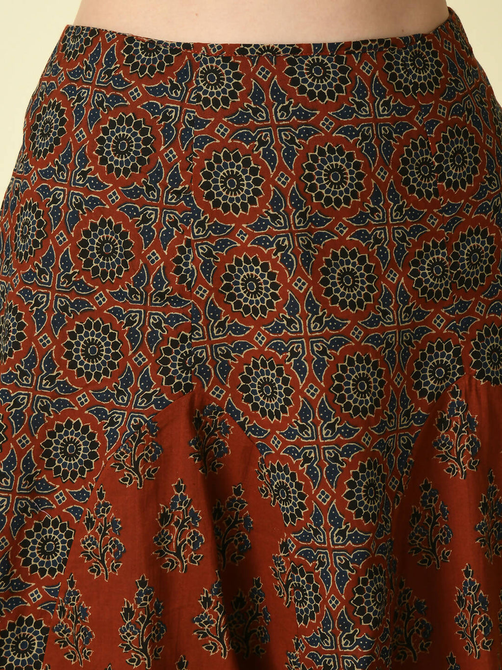 Myshka Women's Rust Pure Cotton Printed Flared Skirt