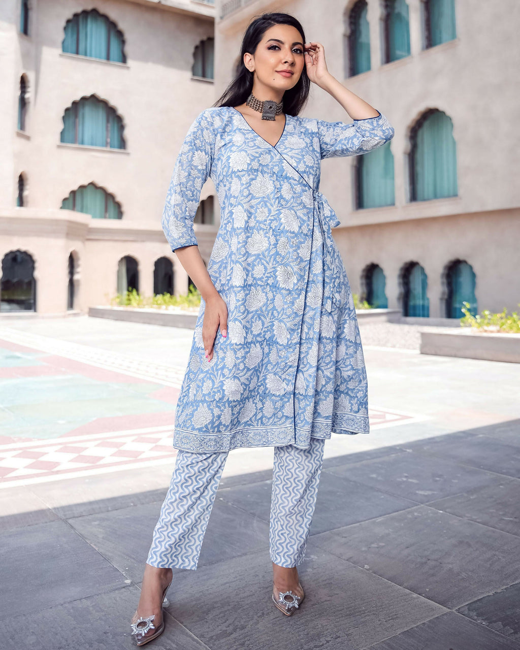 Jyoti Fashion Women's Sky Blue Pure Muslin Heavy Digital Printed Kurta Pant Set