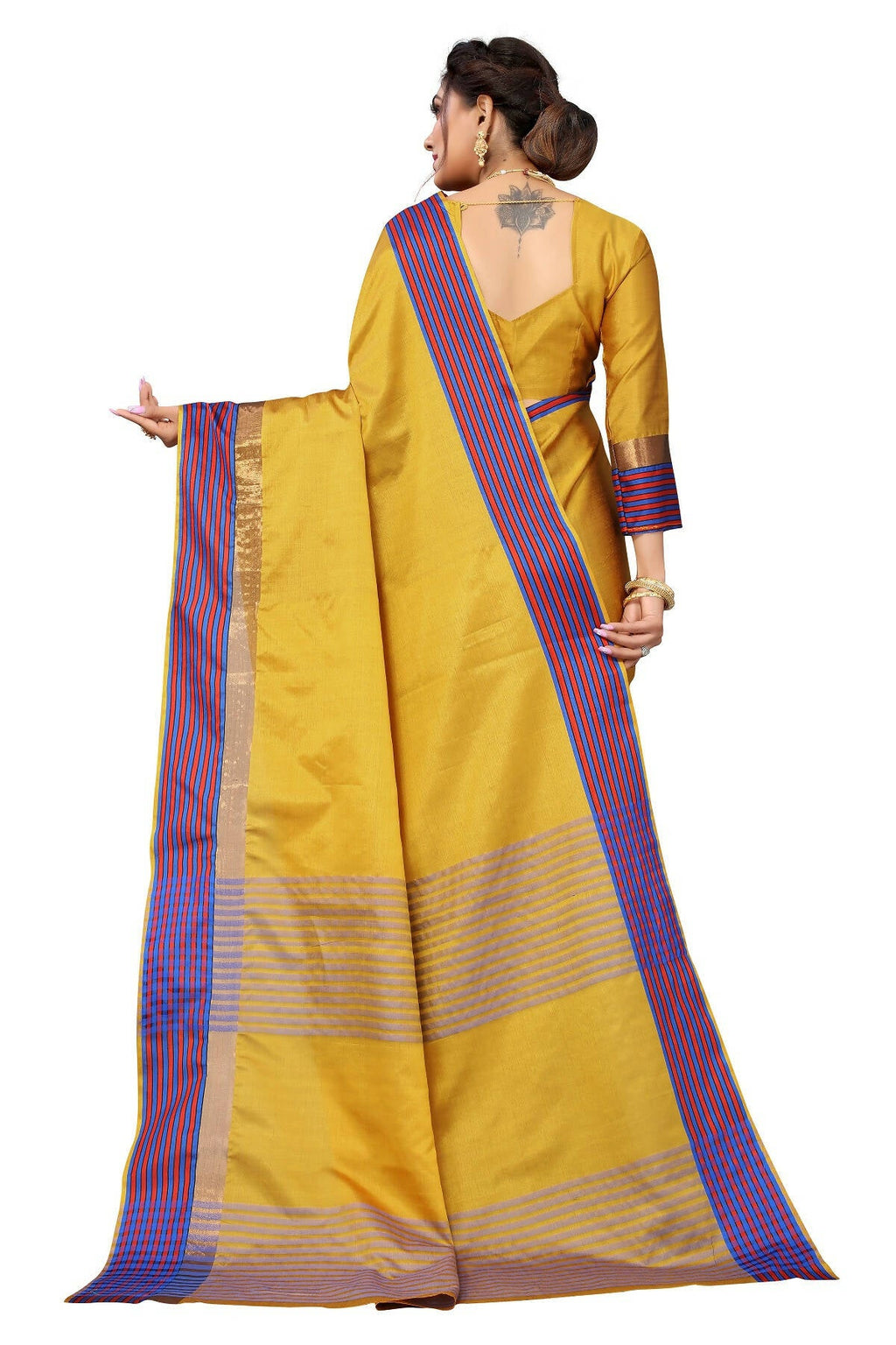 Vamika Ethnic Fire Mustard Cotton Silk Saree