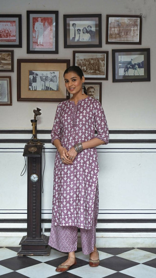 Aayaa Pure Muslin printed Kurti & Pant - purple