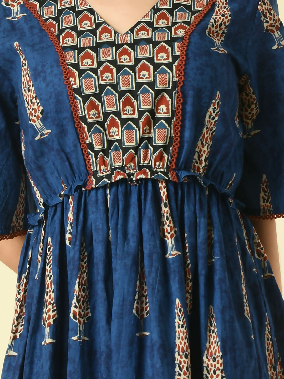 Myshka Women's Blue Printed Cotton Party Dress