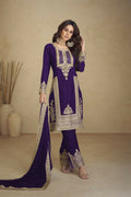 Vastranavya Gorgeous Purple Faux Georgette with Embroidery 3mm Sequence & Coding Work Pakistani Straight Pant Suit