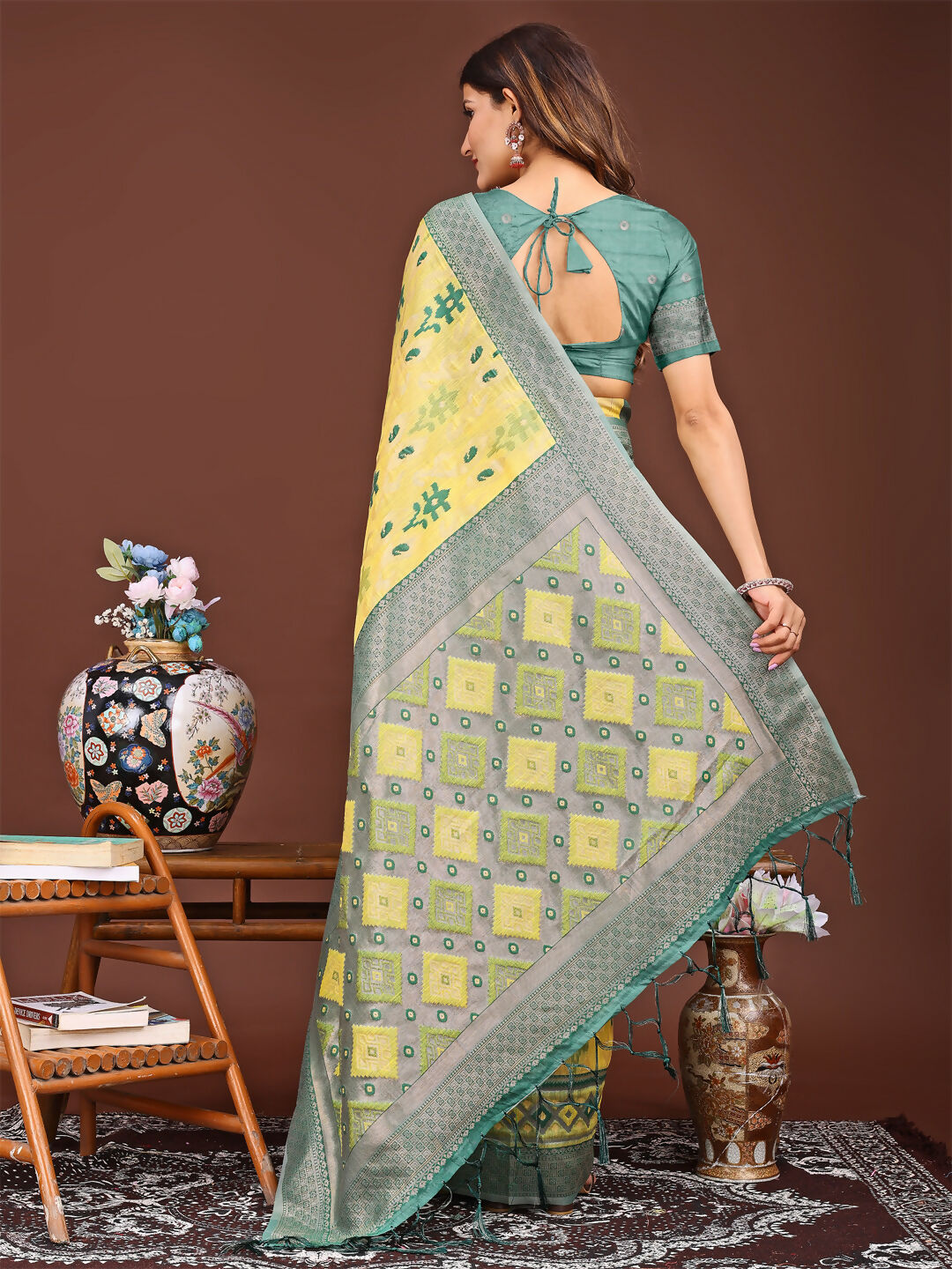 Shree Shyam Fashion Linen Cotton Yellow Saree