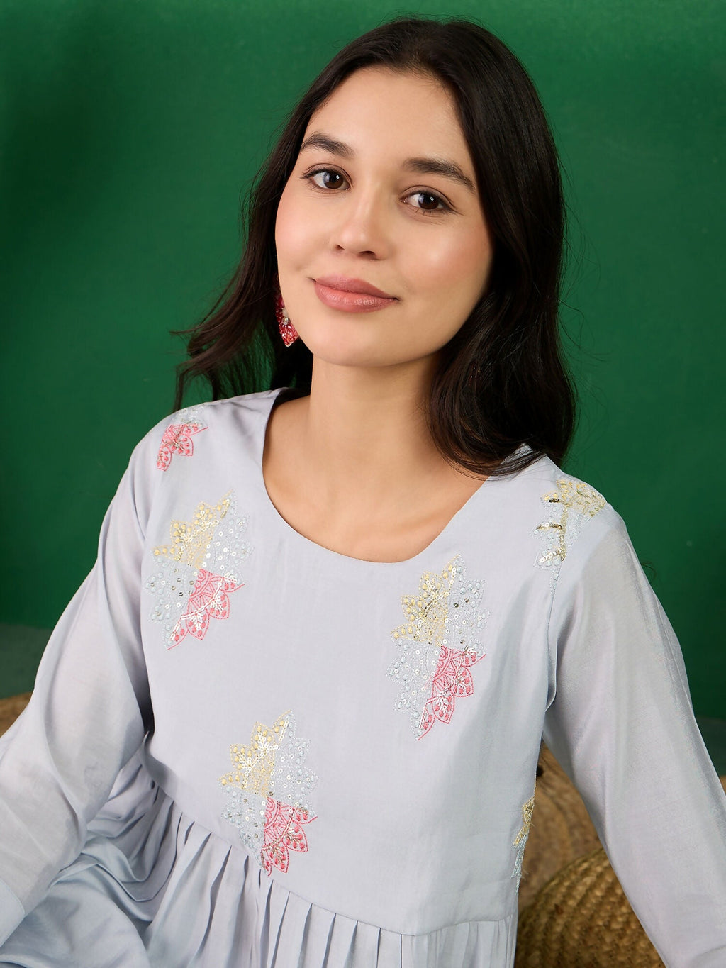 Blue Embroidered Muslin Kurta and Trouser - Berlin