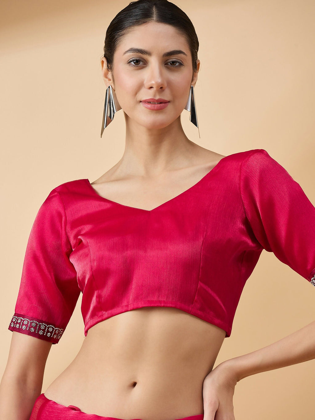 Pink Organza Swaroski Diamond Work Saree with Unstitched Blouse - Radha
