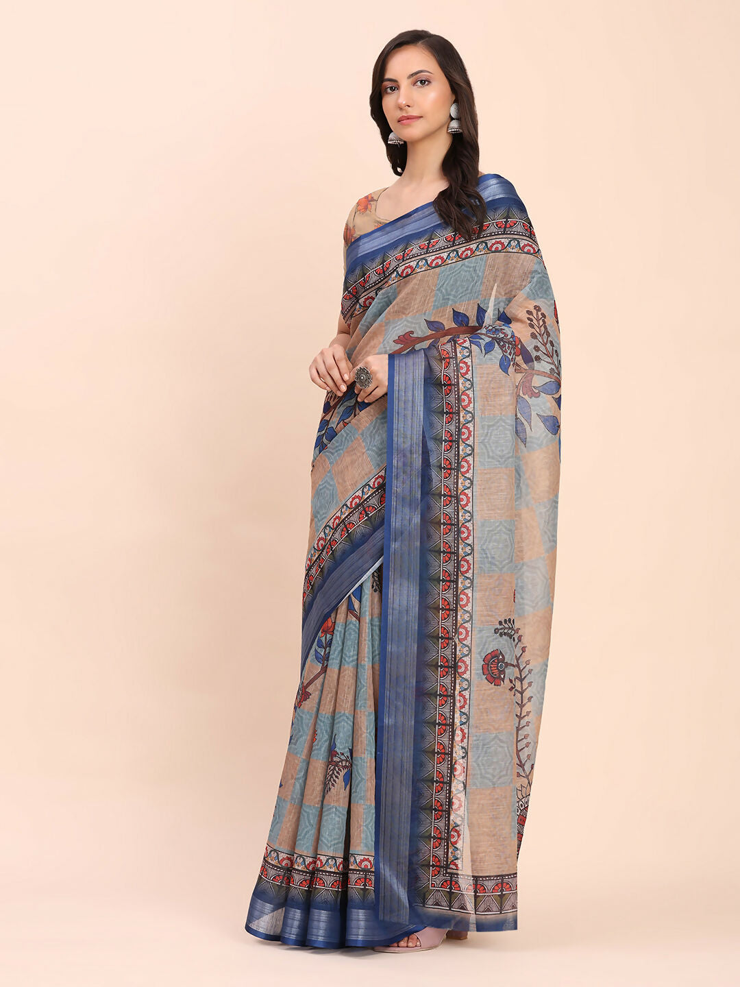 Shree Shyam Fashion Linen Cotton Cream Saree