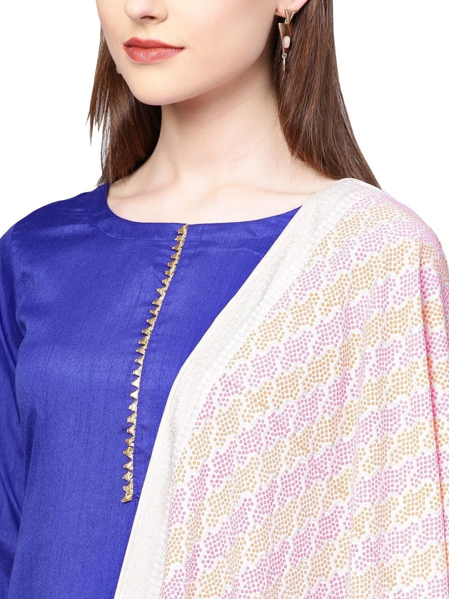 Ahalyaa Women's Royal Blue Poly Silk Solid Salwar Suit with Dupatta