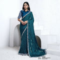 Teal Pattern Georgette Sequence With Hand Work Saree With Unstitched Blouse - Norita Swaraa