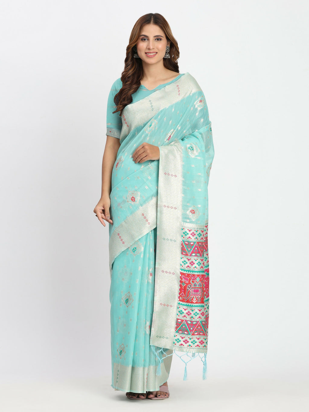 Shree Shyam Fashion Linen Cotton Sea Green Saree
