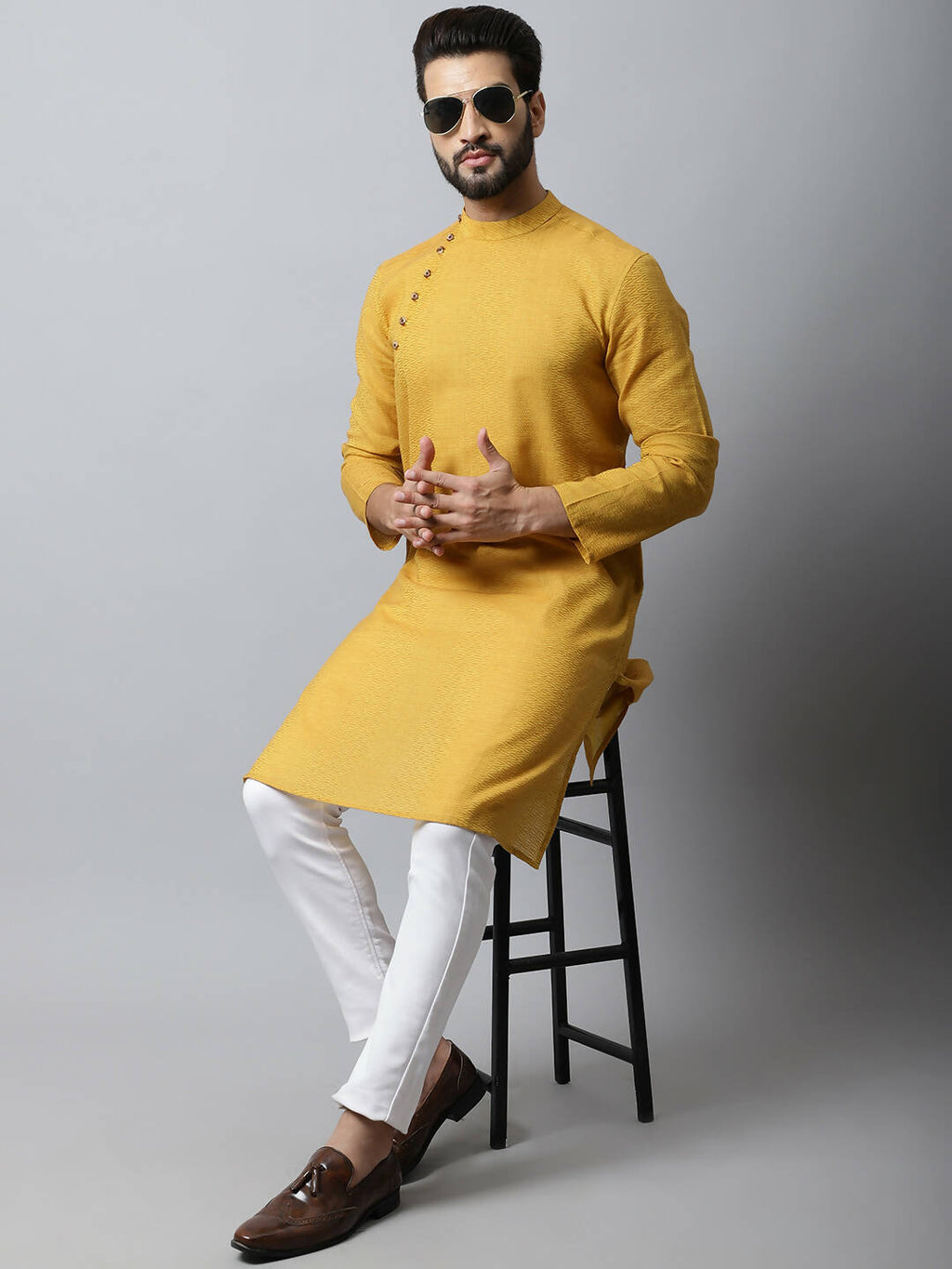 Even Apparels Yellow Color Pure Cotton Men's Kurta With Side Placket (SLD1192)