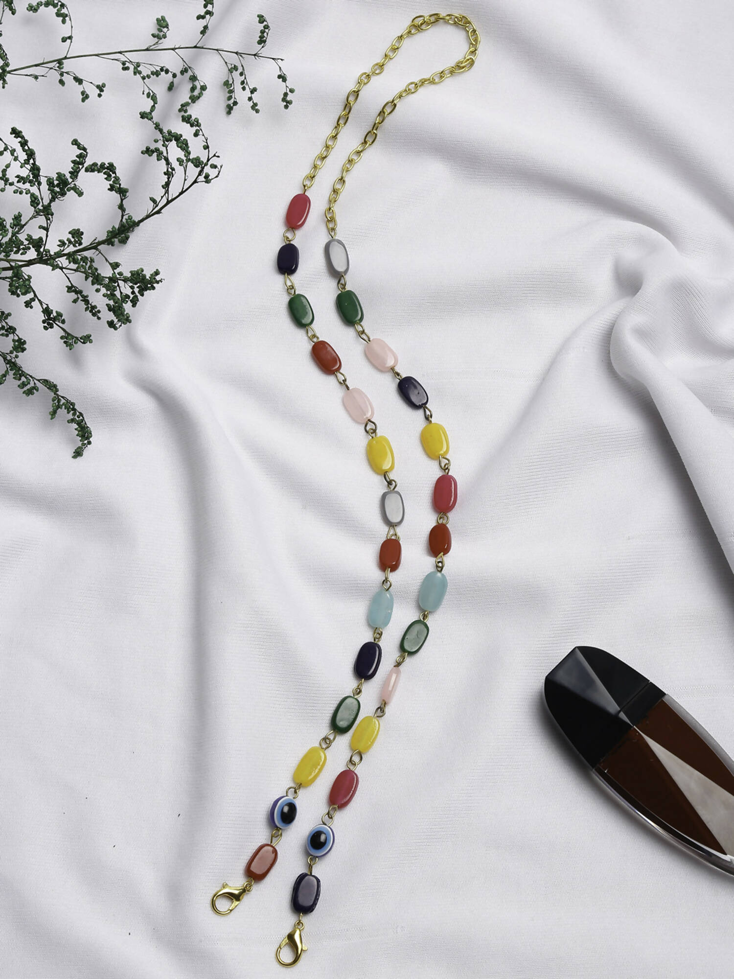 Multicolored Beaded Evil Eye Mask Chain - Ruby Raang