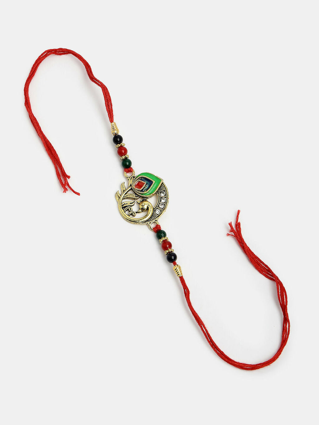 NVR Women & Men Set of 2 Multicolor Peacock Design Bhaiya Bhabhi Rakhi With Roli Chawal