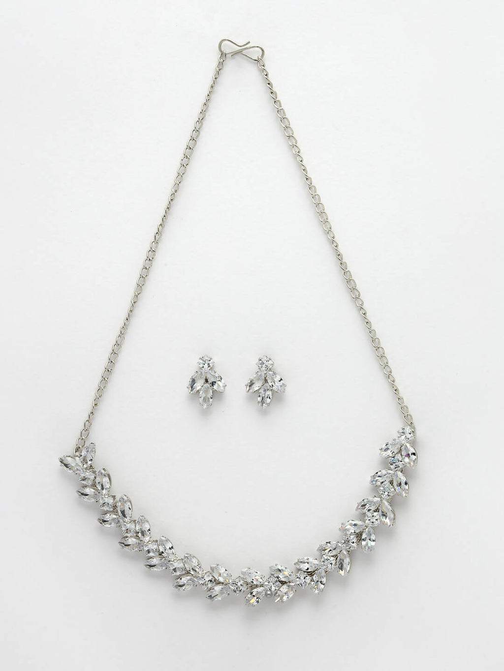 NVR Women Silver-Plated American Diamond Jewellery Set Necklace & Earrings