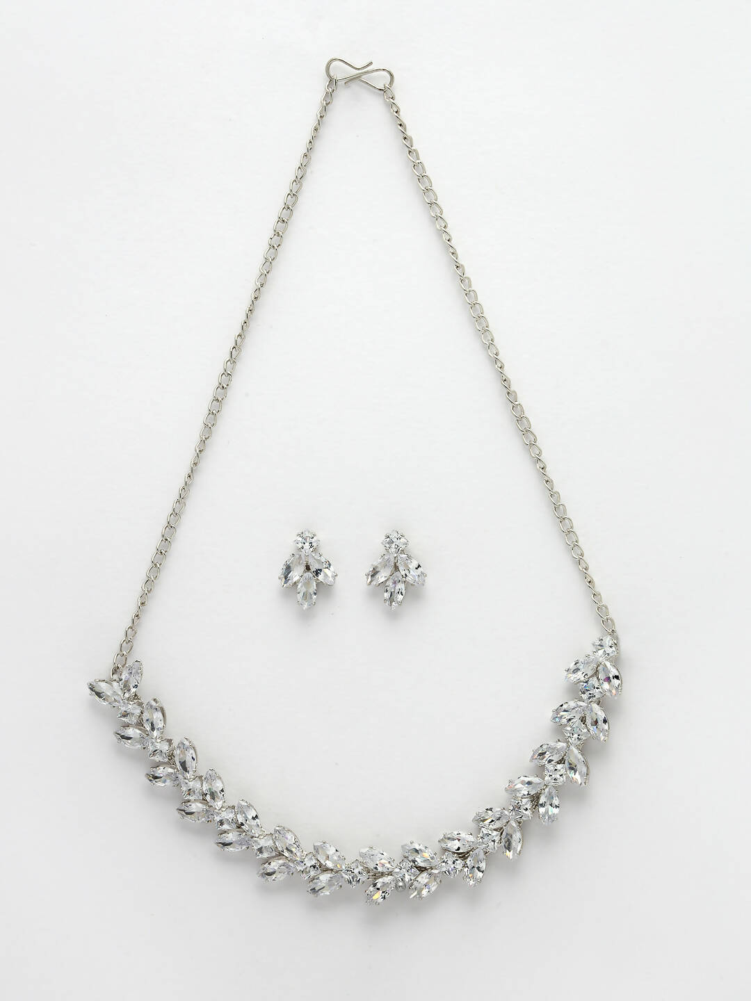 NVR Women Silver-Plated American Diamond Jewellery Set Necklace & Earrings