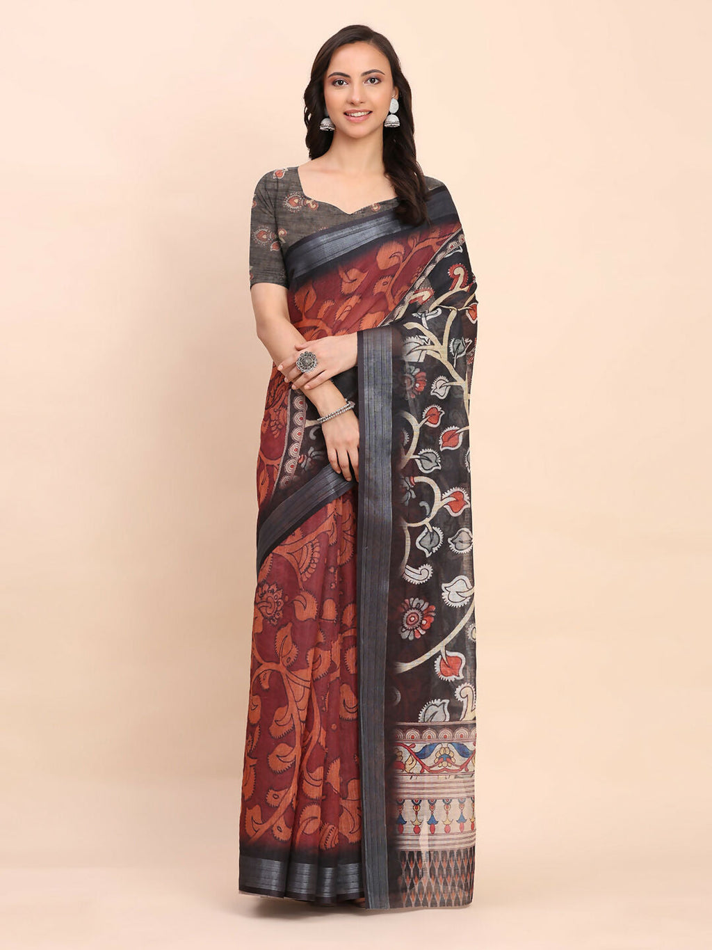 Shree Shyam Fashion Linen Cotton Maroon Saree