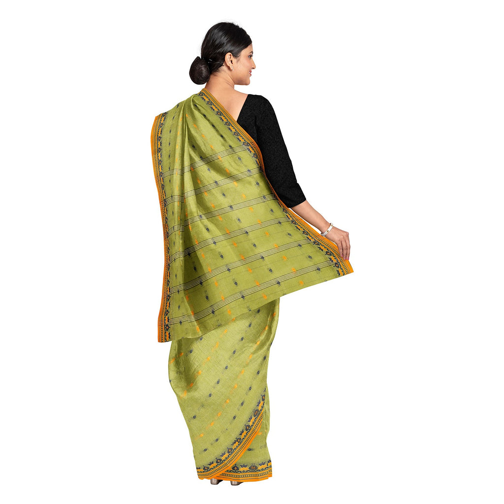 Exclusive Collection 100% Pure Cotton Light Green Tant Saree With Hand Weaving Work