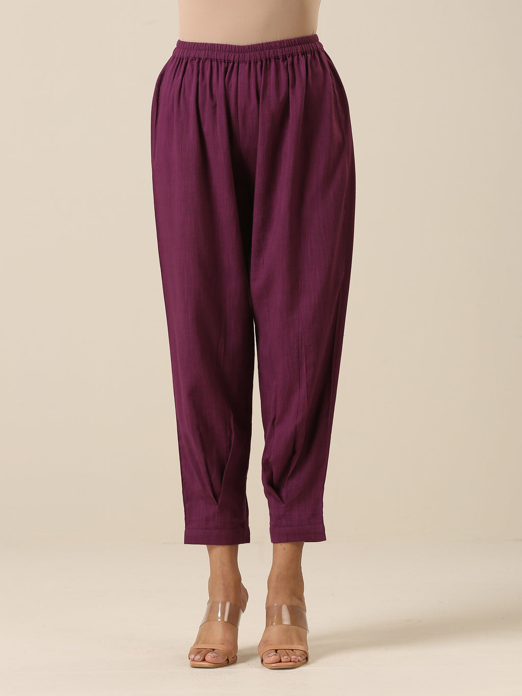 trueBrowns Plum Purple Slub Texture Pleated Co-Ord Set