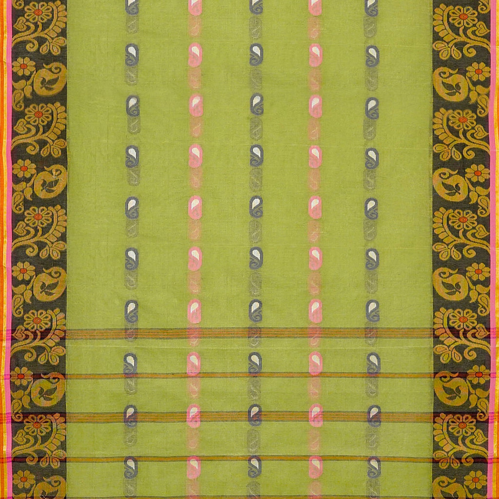 Exclusive Collection 100% Pure Cotton Light Green Tant Saree With Hand Weaving Work