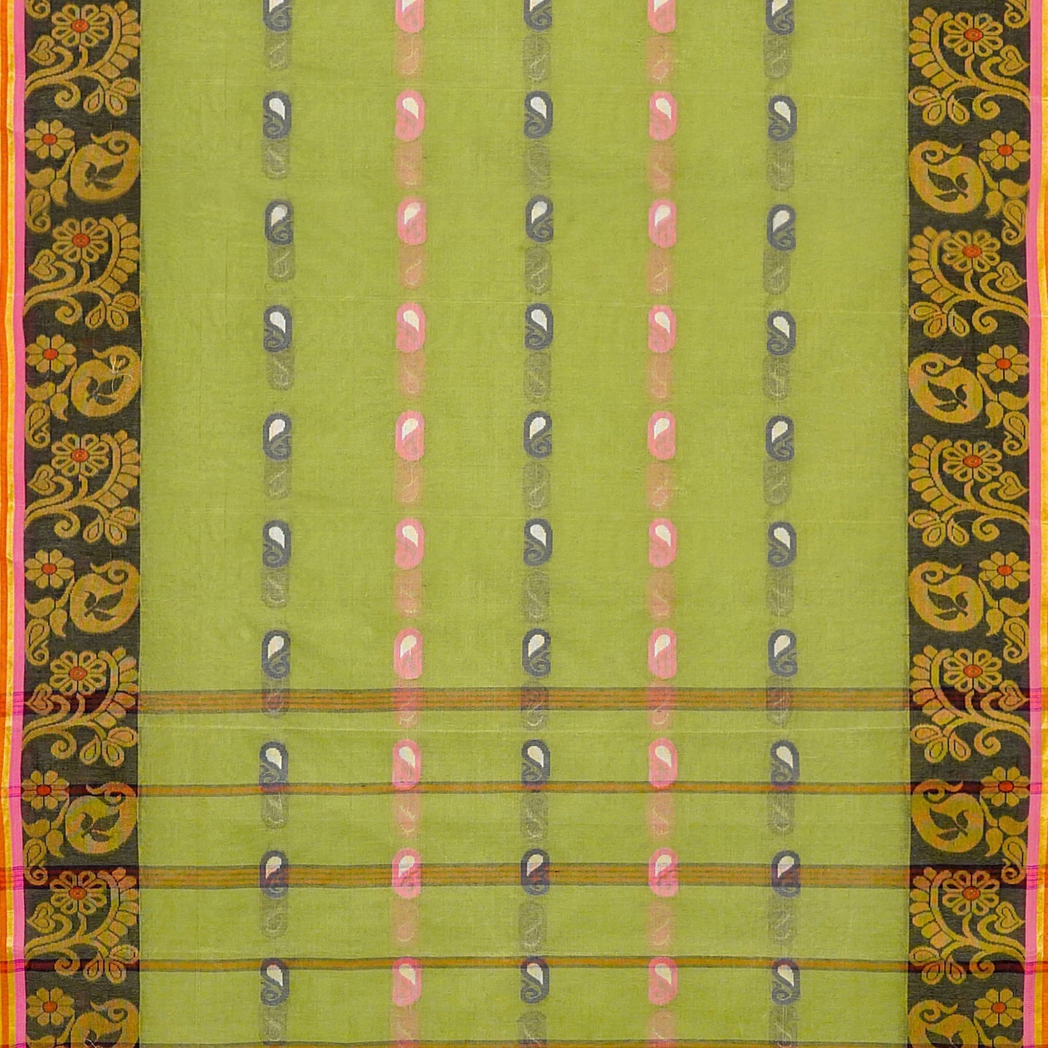 Exclusive Collection 100% Pure Cotton Light Green Tant Saree With Hand Weaving Work