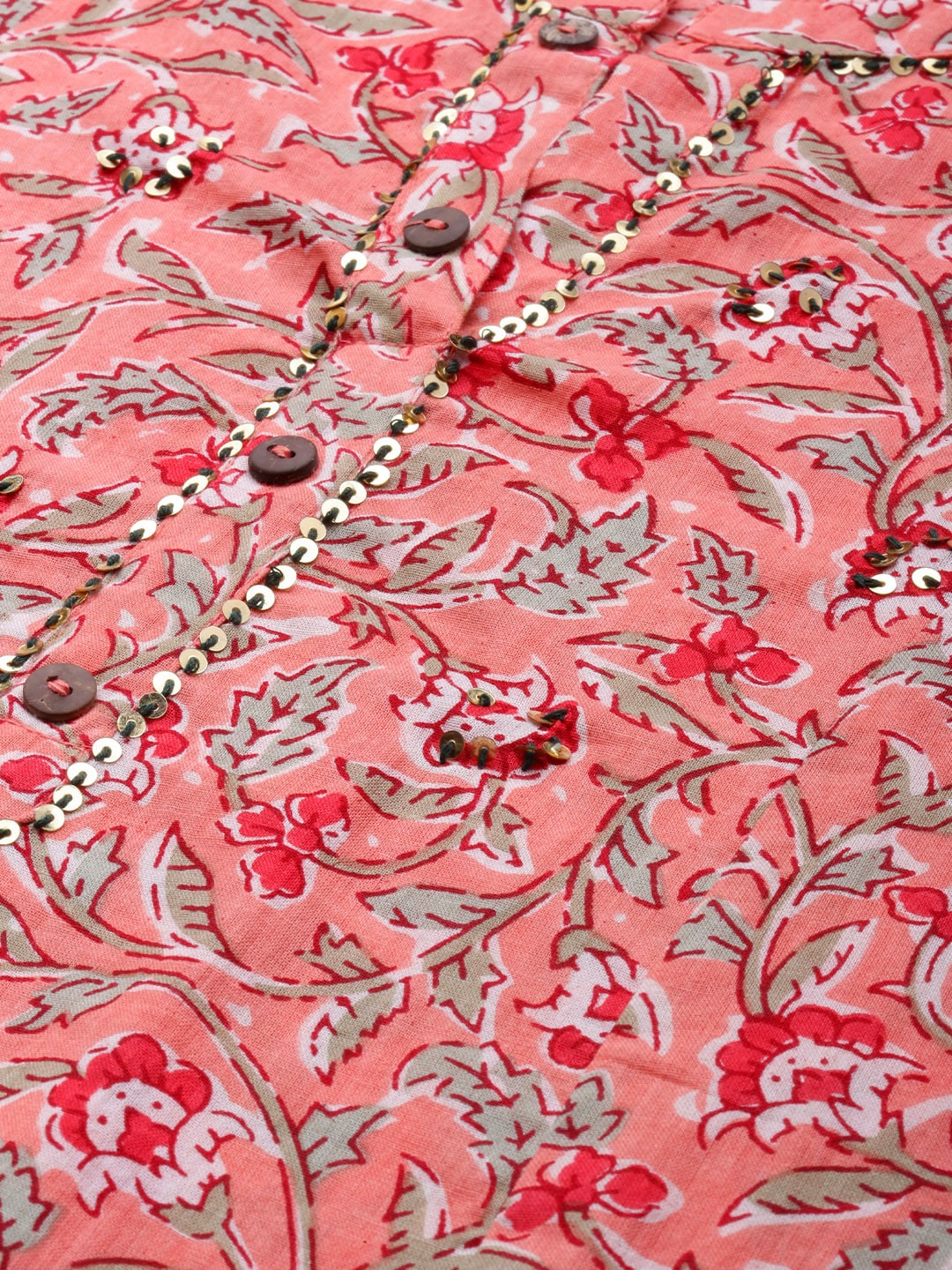 HERE&NOW Women Pink Floral Printed Pure Cotton Kurta with Trousers & With Dupatta
