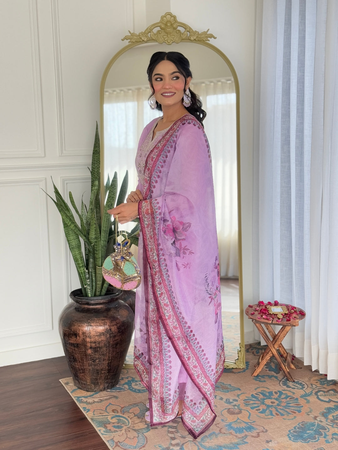 The52 Women's Gorgeous Rayon Embroidery work Straight Kurta with Pant and Dupatta Set