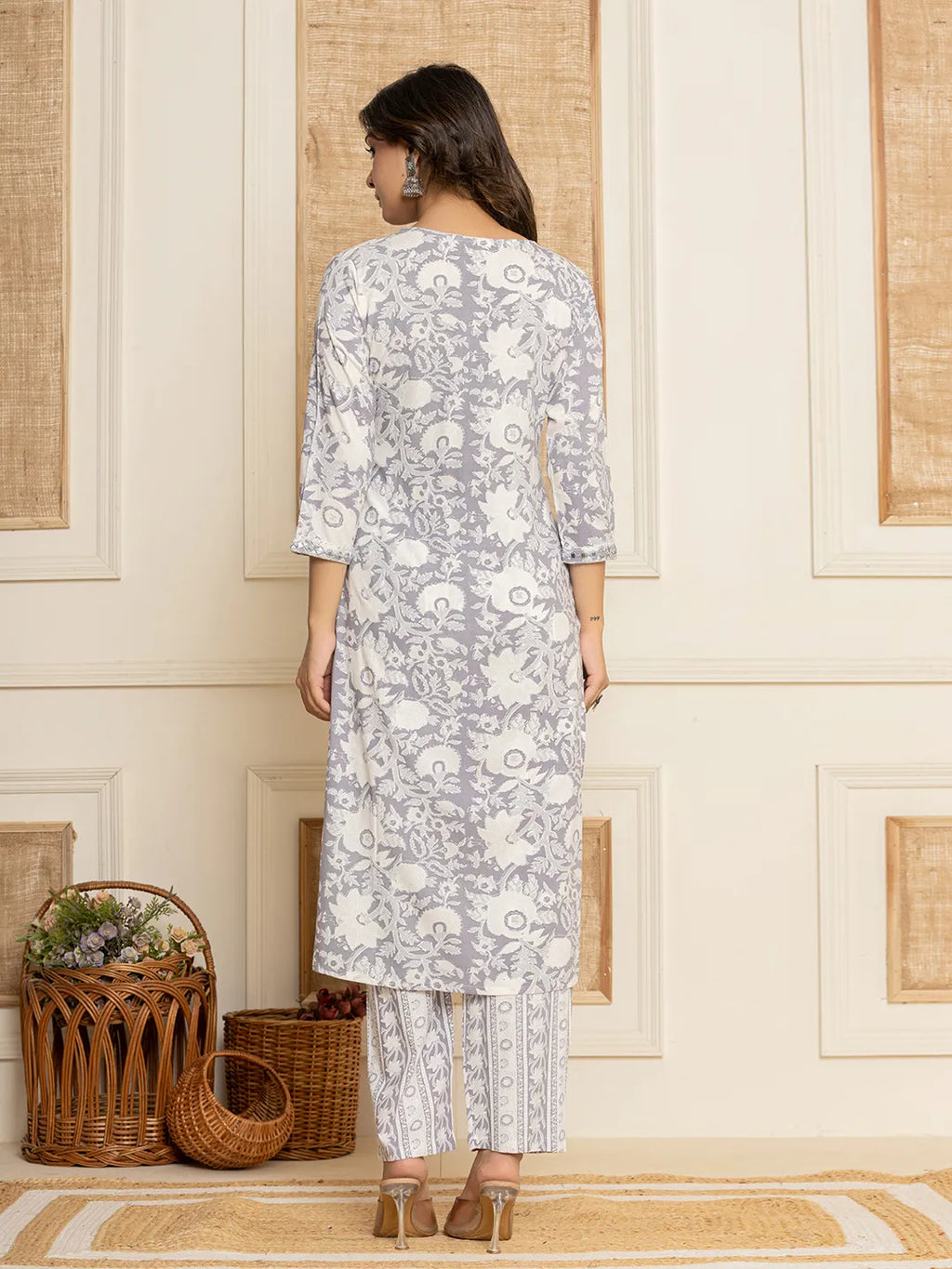 Yufta White Thread_Work Rayon Straight Kurta And Trouser With Dupatta