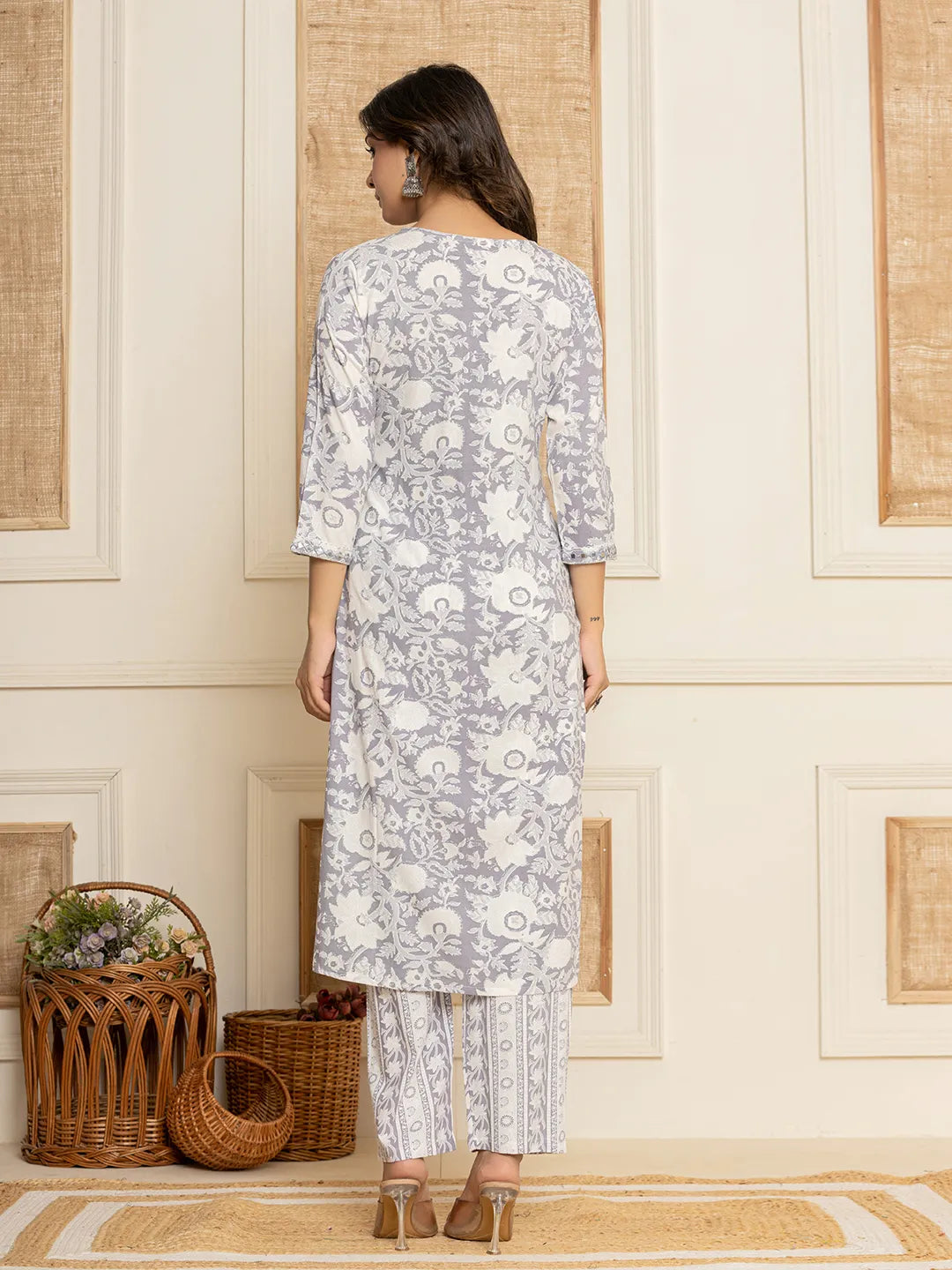 Yufta White Thread_Work Rayon Straight Kurta And Trouser With Dupatta