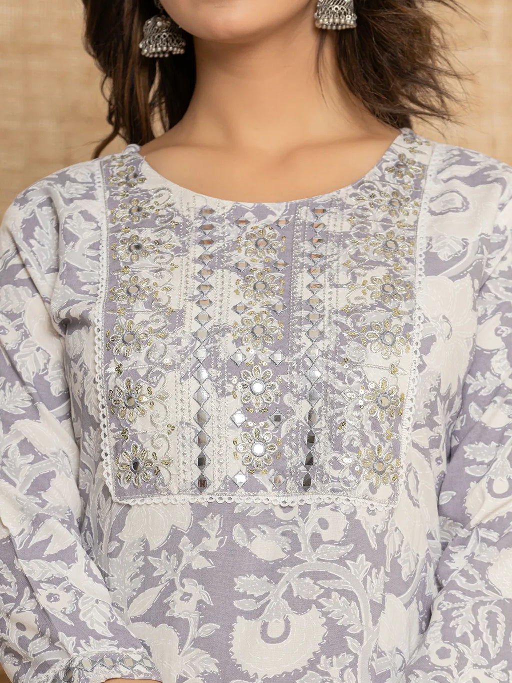 Yufta White Thread_Work Rayon Straight Kurta And Trouser With Dupatta