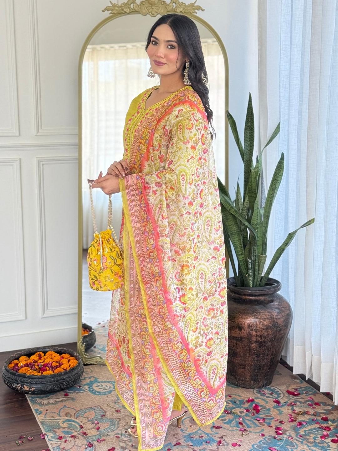 The52 Women's Gorgeous Rayon Embroidery work Straight Kurta with Pant and Dupatta Set