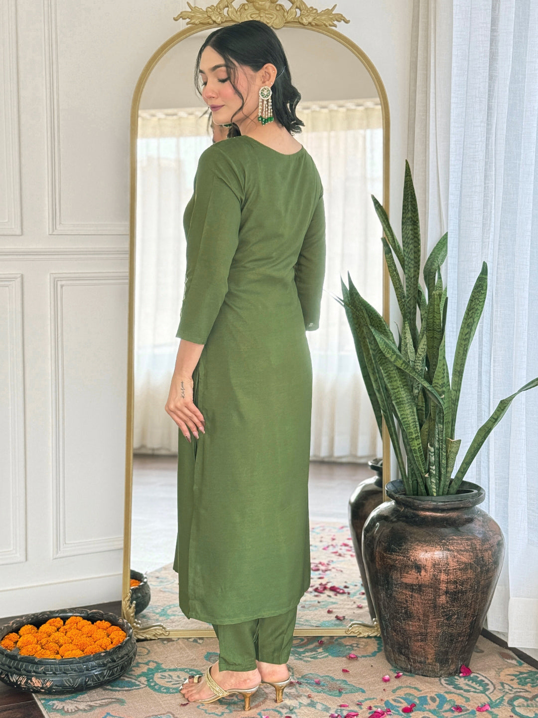 The52 Women's Gorgeous Rayon Embroidery work Straight Kurta with Pant and Dupatta Set