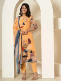 Yufta Orange Pure Crepe Placement Print Kurta Dupatta Set