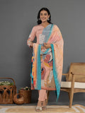 Yufta Multi Pure Crepe Placement Print Kurta Dupatta Set
