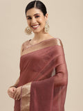 Saree Mall Mauve & Gold Solid Linen Blend Taant Saree
