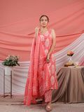 Yufta Pink Cotton Floral Print Cotton A-Line Kurta Dupatta Set