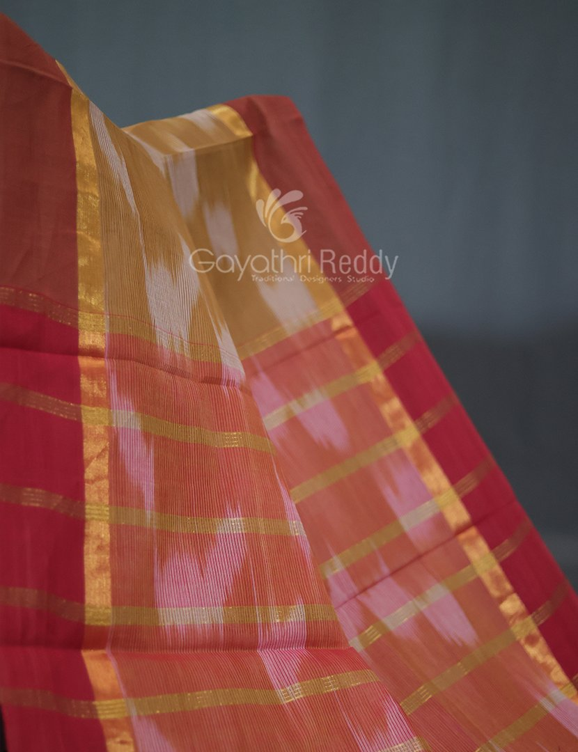 Dual Shades of Light Beige And Dark Rust Mangalagiri Ikkat Cotton Saree By Gayathri Reddy Designer Studio