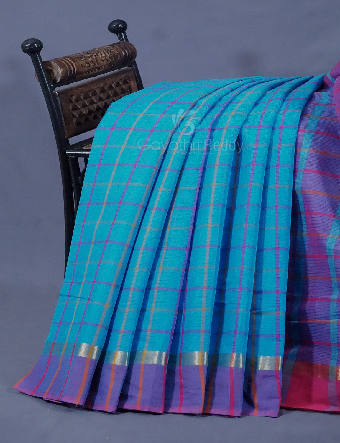Dual Shade of Sky Blue And Purple Pure Mangalgiri Cotton By Gayathri Reddy Designer Studio